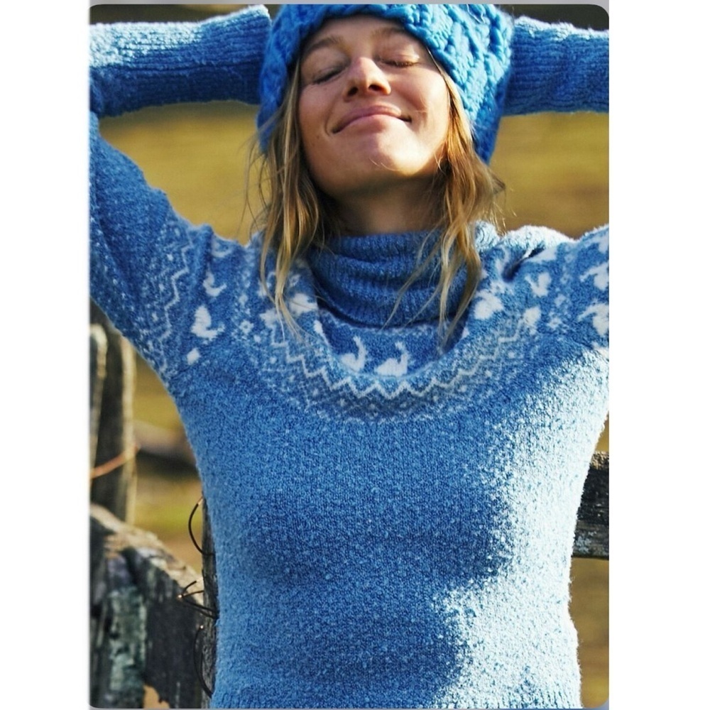 Free People Love Notes Printed Sweater (Blue Bunny)